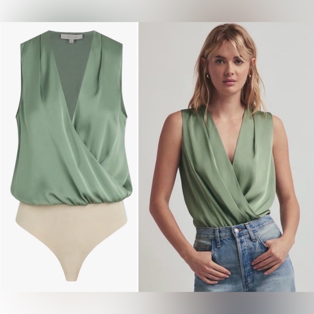 Favorite Daughter Date Sleeveless Satin Bodysuit Basil Small